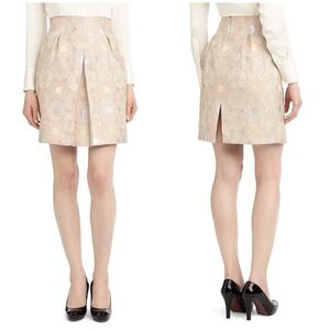 NWT Brooks Brothers Petite Front Pleat Jacquard Skirt 6P pink gold silver